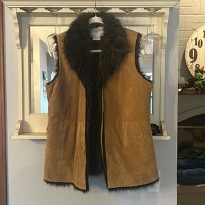 Leather Vest with Faux Fur
